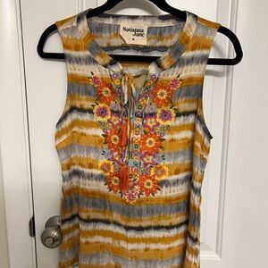 Savanna Jane Yellow and Gray Striped Sleeveless Blouse